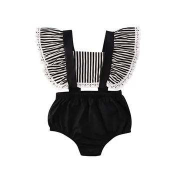 

Pudcoco Infant Baby Girls Clothing Girls Newborn Rompers Striped Ruffles Short Sleeve Black Jumpsuits Outfits 0-18M