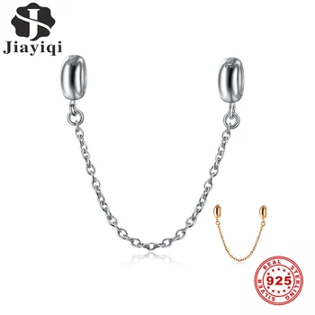 

Jiayiqi New 100% 925 Sterling Silver Bead Charm Smooth Simple Safety Chain Charms Fit Original Bracelets Women Diy Jewelry