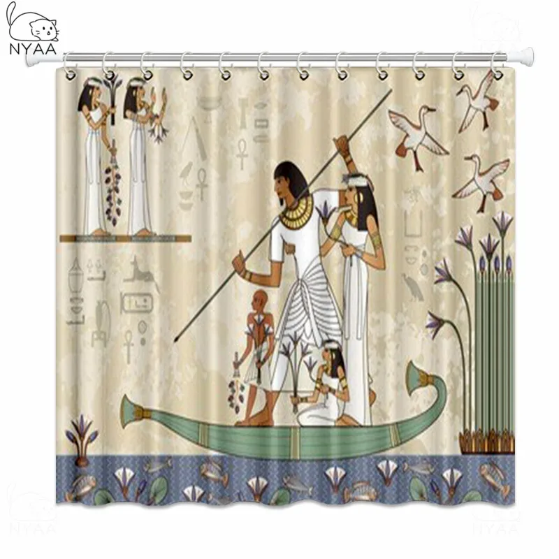 NYAA Ancient Egypt Shower Curtains Egyptian Hieroglyph Waterproof