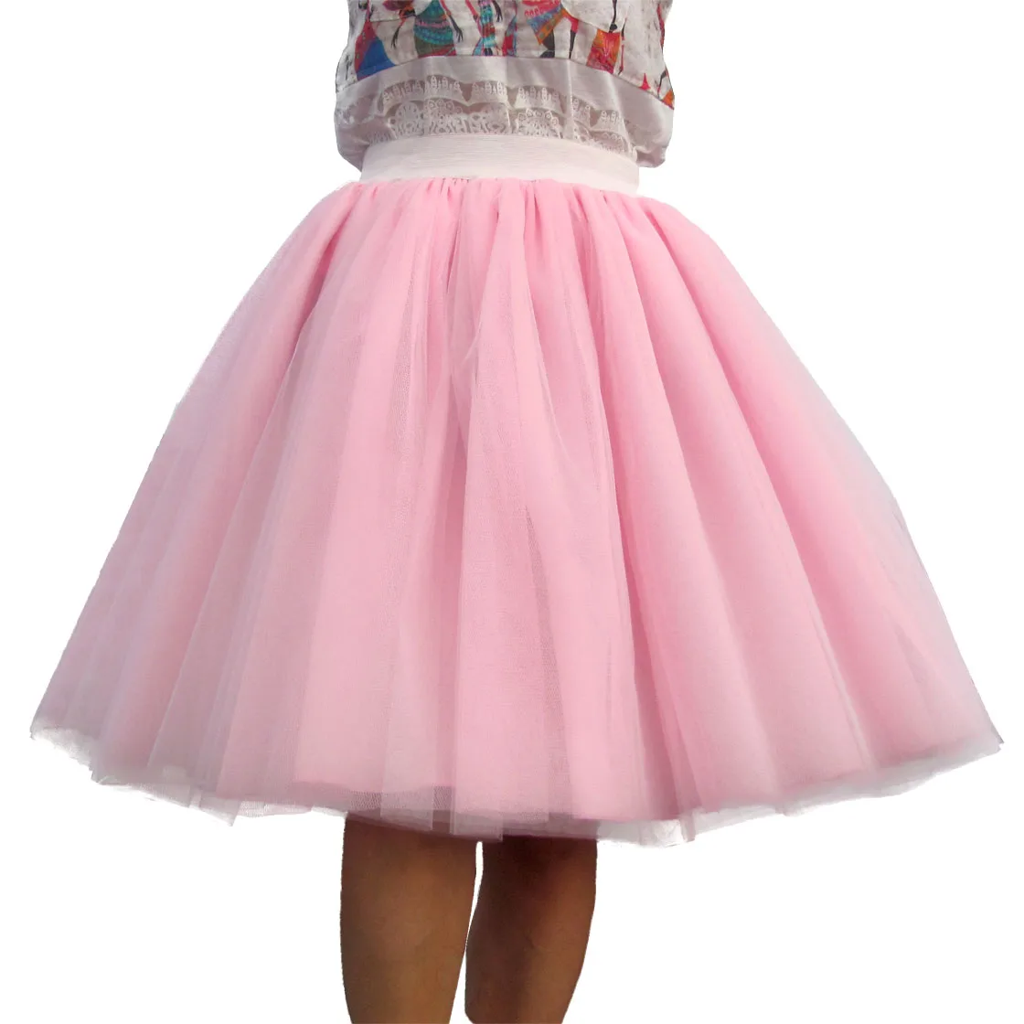 

Custom Made Women Tulle Skirt 6 Layer of White Pink Black Ball Gown High waist falda Midi knee length Plus Size Tutu skirts
