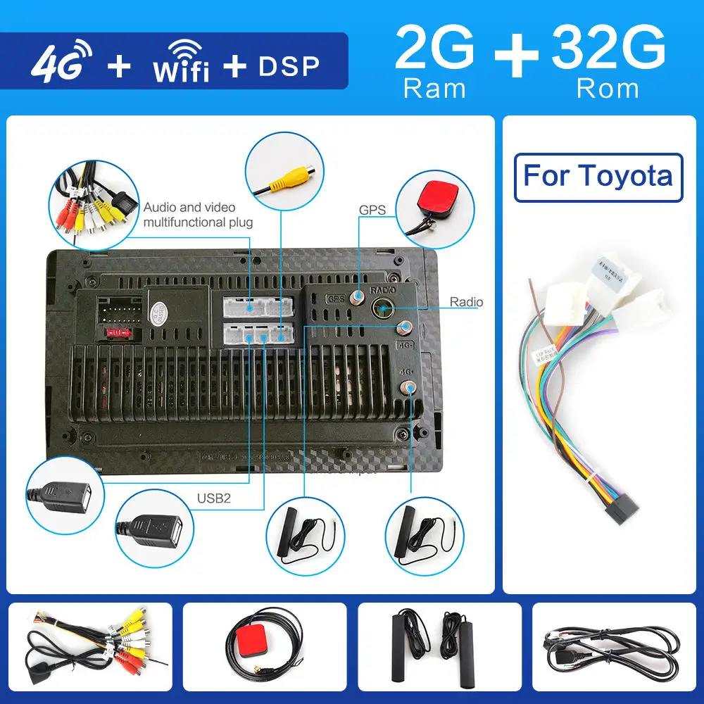 " с DSP 4G чистый автомобильный мультимедийный плеер 2 din Android автомобильный стерео радио Bluetooth wifi Аудио Mirrorlink MP5 плеер для Toyota - Цвет: 4G-SIM-2G-Toyota