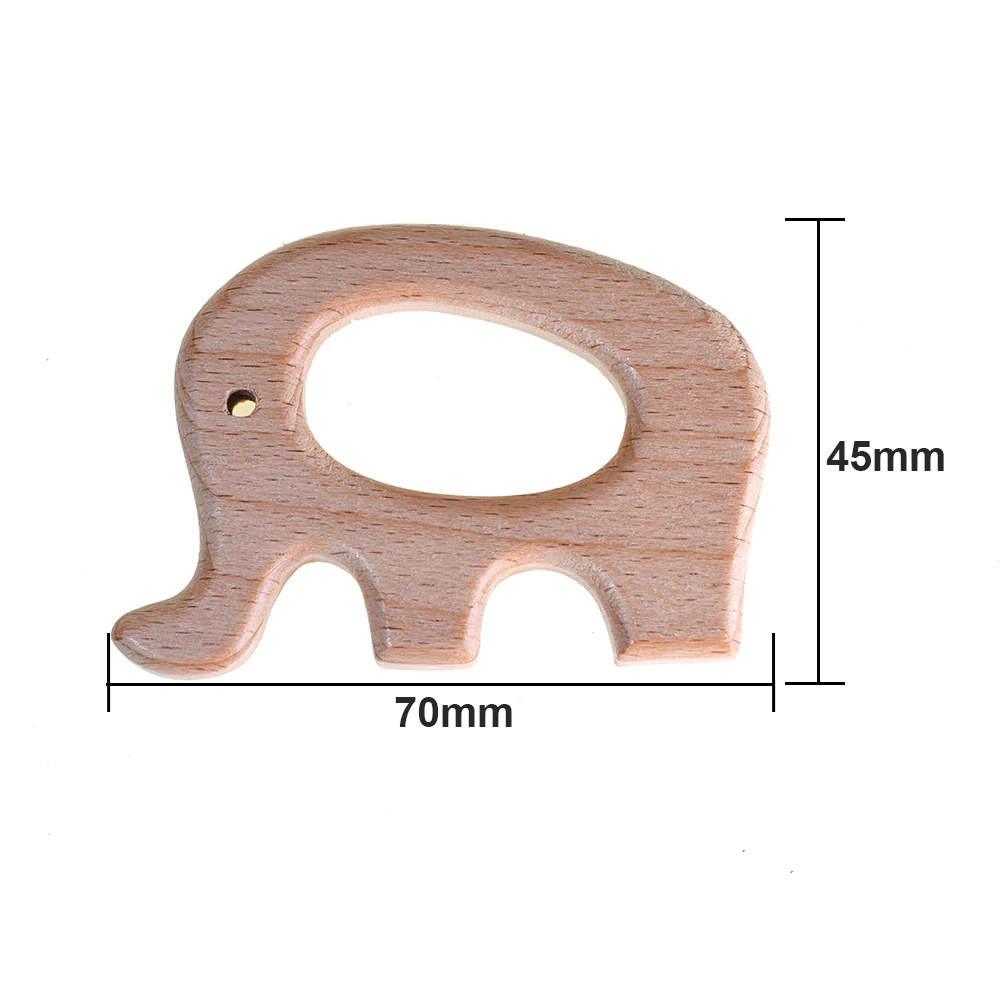 1pcs Elephant Shaped Smooth Edge Natural Beech Wooden Teether Chewable Pendant Baby Teethers