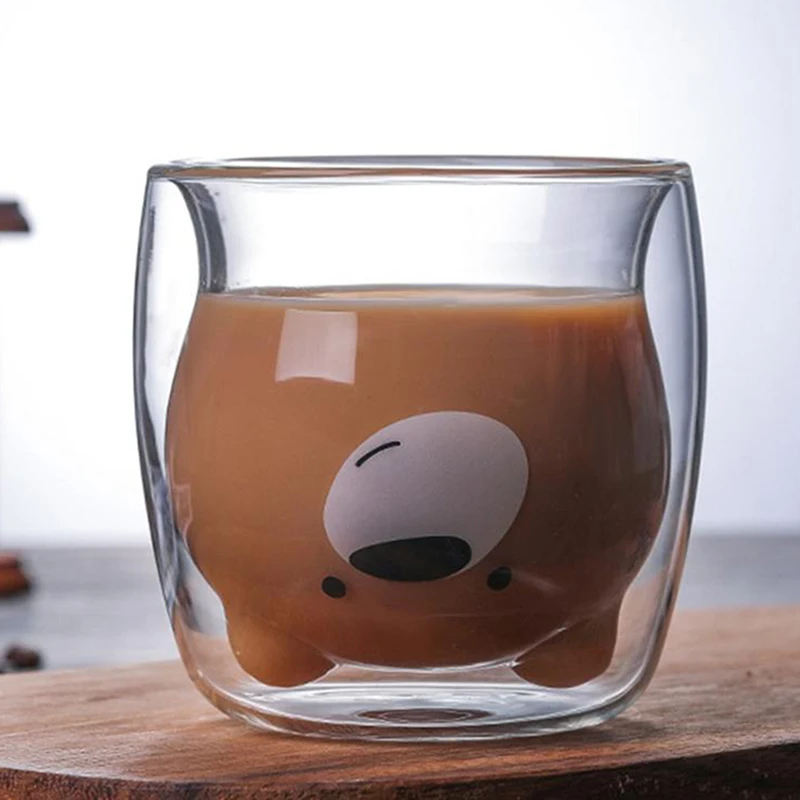 

New 260ml Lovely Panda Double Wall Glass Cup Bear Beer Glasses Morning Milk Juice Glass Heat Resistant Glass Mug Creative Gifts