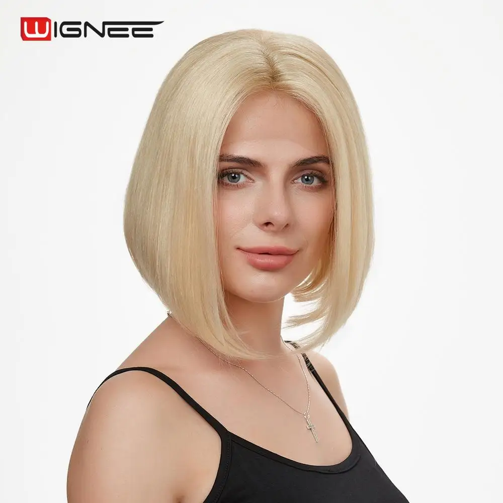 Wignee блонд 613 Боб кружевные человеческие парики средняя часть прямые Remy