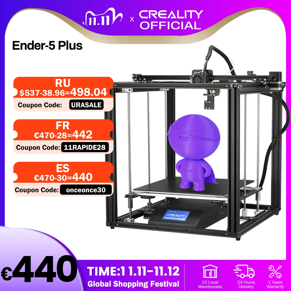CREALITY 3D Printer Ender-5 Plus Dual Y-axis Motors Glass Build Plate Power off Resume Printing Mask