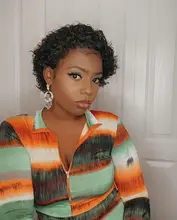 Pre arrancado corte Pixie peluca 250% para las mujeres negras Pixie Peluca de cabello humano nudos blanqueados corto de la onda de agua de Bob de fuente peluca Remy