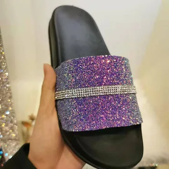

2020 women ladies glitter slippers shoes woman summer flip flops crystal band platform sandalias mujer bling beach slipper