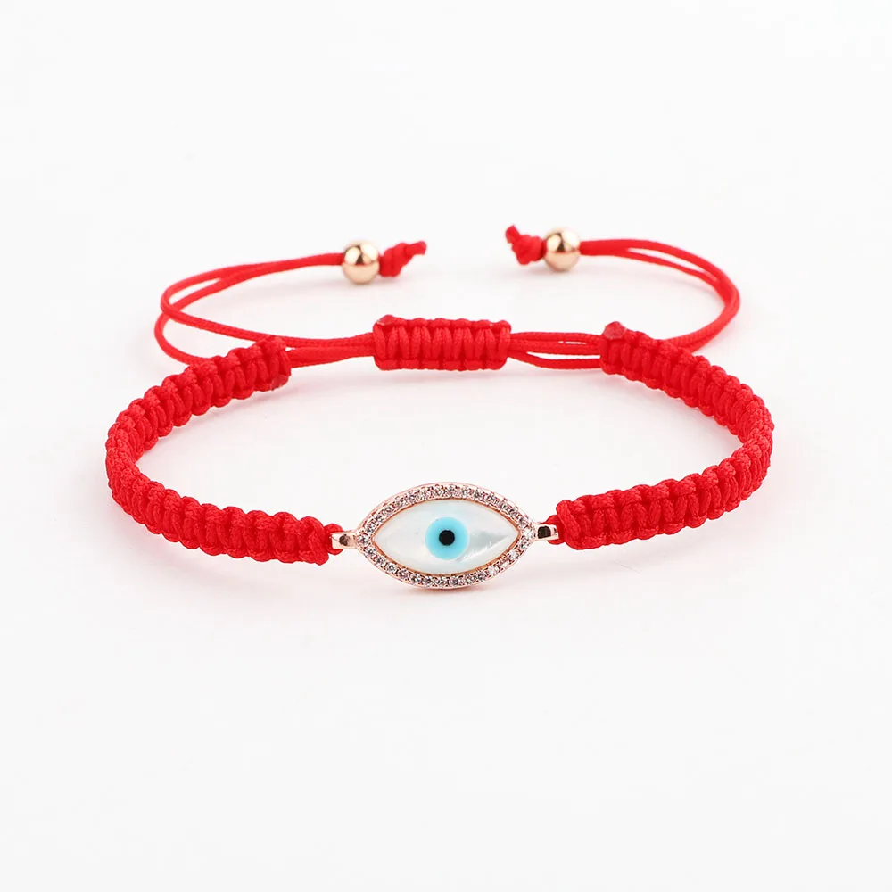 JARAVVI New Fashion Cute Design CZ Mirco Pave Shell Eye Hand Heart Charm Woven Red Cord Macrame Bracelet Men Women - Image 2