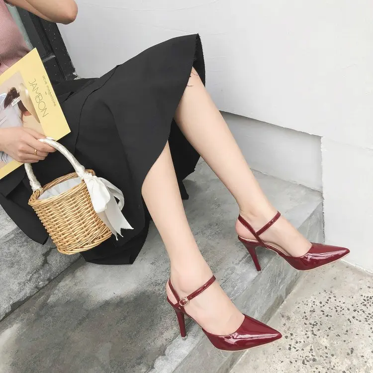 

Thin Heeled High Heel Shoes 2019 Evening Show 10cm Straight-line Buckle WOMEN'S Shoes Spring Pointed-Toe Foot-closed Sandals nv