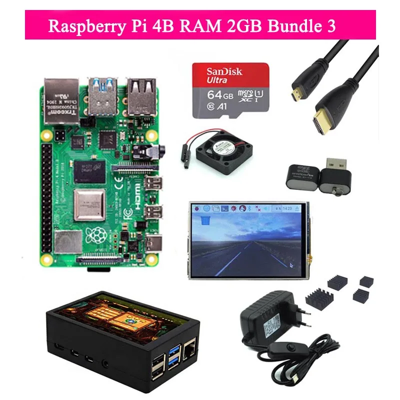 Raspberry Pi 4 1GB Starter Kit - Complete Set Met Behuizing, Voeding, 64GB Kaart & Koeling