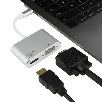 

USB C to HDMI VGA Adapter 4K HD Type-C Hub Audio Video Converter for Macbook