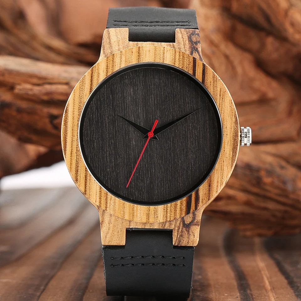 Retro Natural Wood Watch Men Personalized Engraved To My Dad Text Leather Band Quartz Wristwatch Father's Day Timepiece Gifts