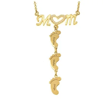 

Stainless Steel Personalized Custom Feet MOM Necklaces for Women Family Gift Customized Nameplate Name Necklace Jewelry Gifts