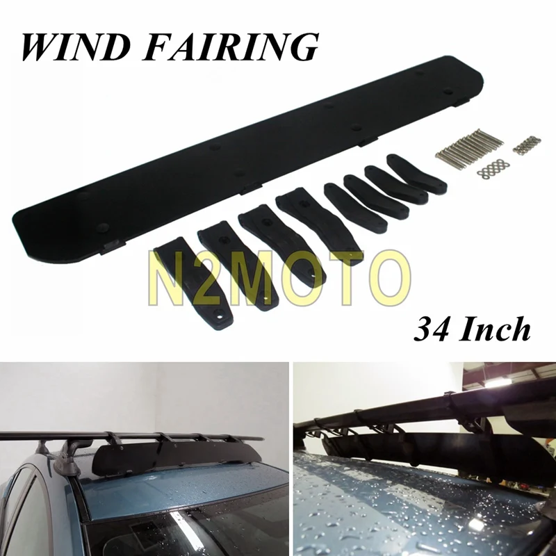 

Black Universal Mount Car Wind Screen Roof Racks Air Deflector Kit For Most Cars 34" Long ABS Plastic Windshield Wind Fairing