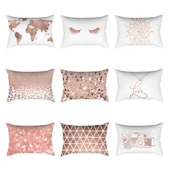 

Rose Gold Pink Cushion Cover Square Pillowcase Home Decoration Geometric Pattern Shiny Pillow Covers Throw Pillows