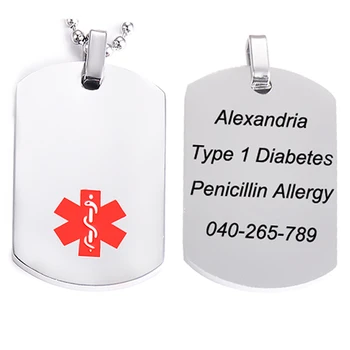 

High Quality Necklace Custom Name Dog Tags Medical Sign Stainless Steel Pendant Jewelry Free Engraving Gift