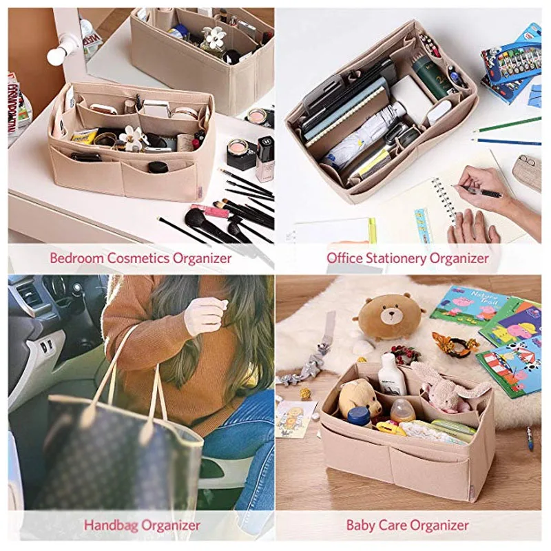 Cosmetic Bags Felt Cloth Handbag Organizer Insert Bag Travel Inner Purse Portable Make up Organizer Fits Speedy Neverfull Makeup Organizer Cosmetic Bag Cosmetic Storage Bag Toiletry Bag Makeup Bag Cosmetic Case Purse Organizer Insert