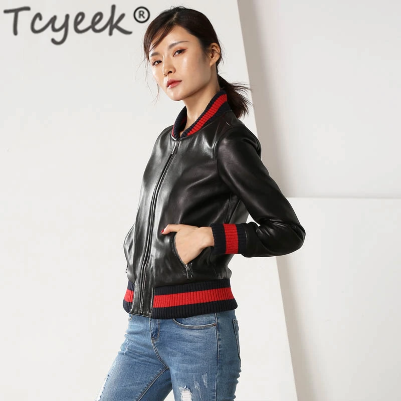 Tcyeek Laides Moto Bliker овчина Женская куртка из натуральной кожи Женская осенне-зимняя одежда куртка из натуральной кожи LW1462