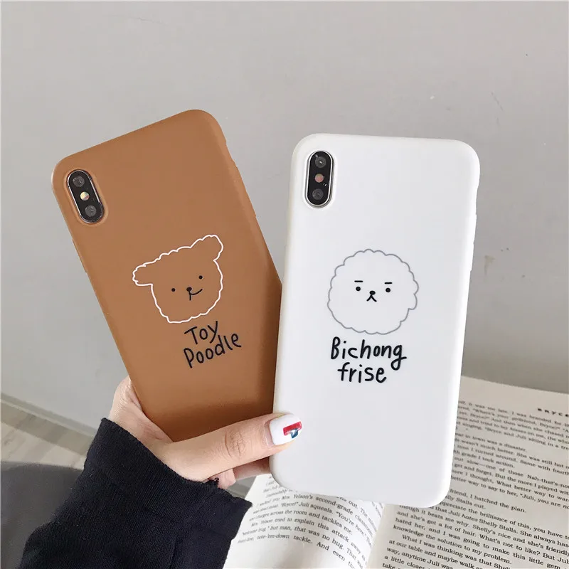 

Cute cartoon pets simple lines phone case for Apple iPhone X XR XS Max 7 8 6 6s Plus matte funny poodle frise cover soft silicon