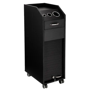 

Beauty Hair Salon Trolley Storage Cabinet Cart with Lockable Rolling Wheels & 4 Plastic Drawer & 3 Barber Tools Rack Black[US-W]