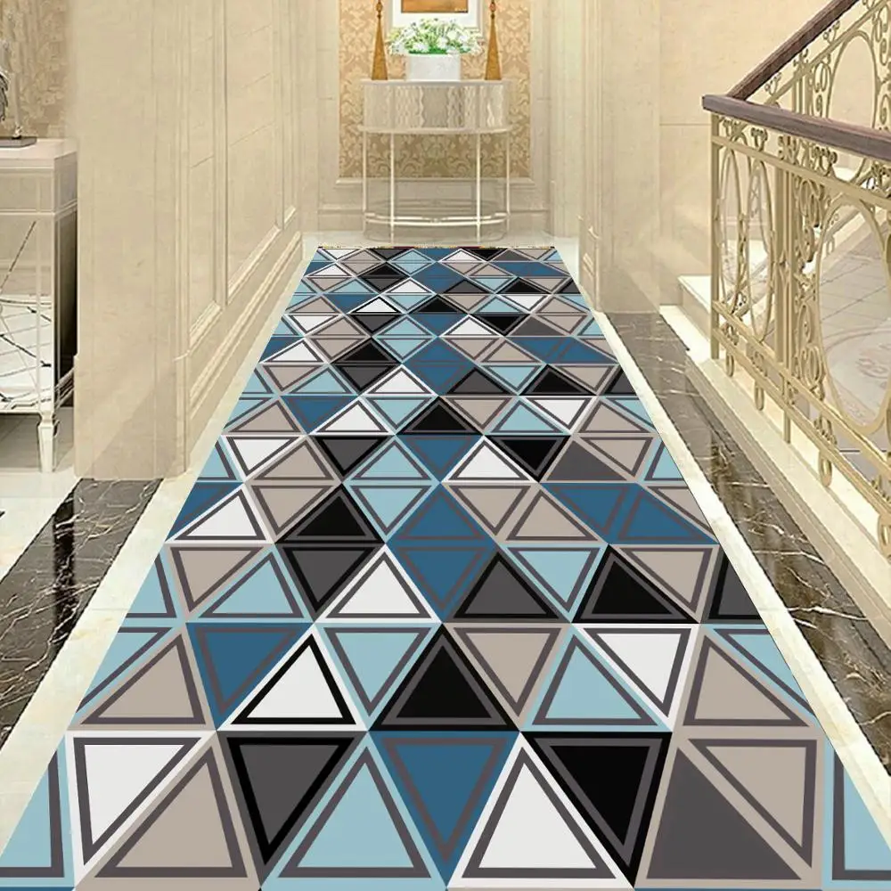 

Nordic Style Area Rug Flannel Anti-skid Floor Mat Bedroom Carpet Modern Kitchen Rug Geometric Triangular Pattern Hallway Carpet
