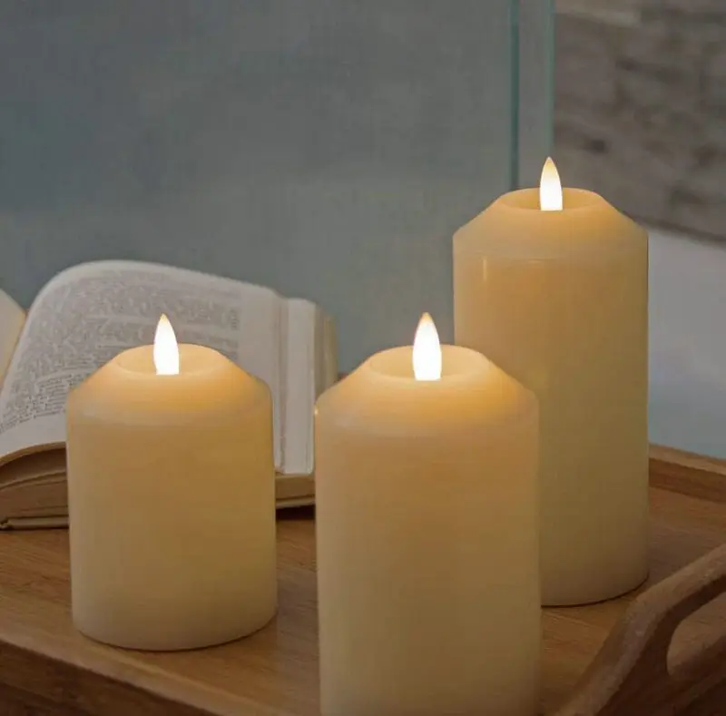 

Pack of 3 Paraffin Wax Battery Operated Night Light Candles 3D Flickering Flame LED Pillar Candle Lamp Home Bar Club party Decor