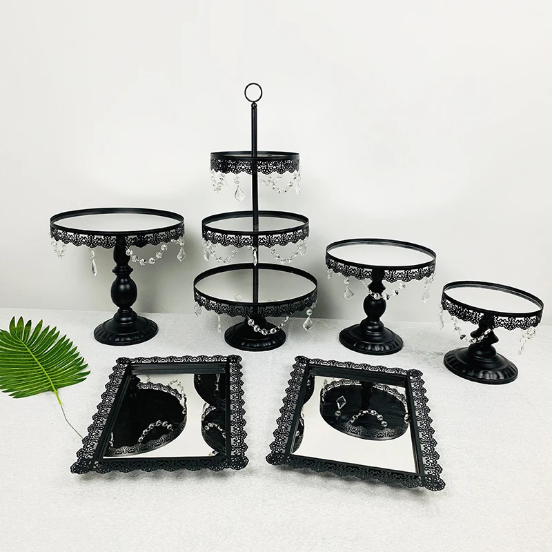 6pcs in set Черное зеркало Торт Стенд Свадебный кекс стенд набор кристалл конфеты бар украшение торт конфеты бар инструменты для украшения торта - Цвет: 6pcs in set