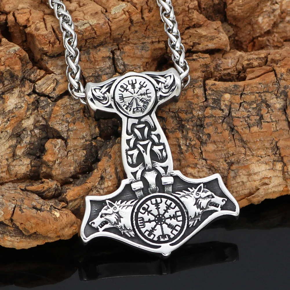 Скандинавский Викинг из нержавеющей стали thor hammer Mjolnir odin wolf vegvisir кулон ожерелье с