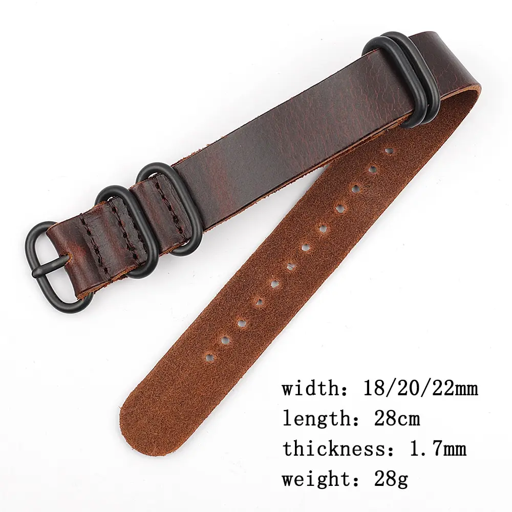 Onthelevel New Crackle Textured Leather Watchband Long Band 18mm 20mm 22mm Watch Strap Black Buckle Long Wristband #D