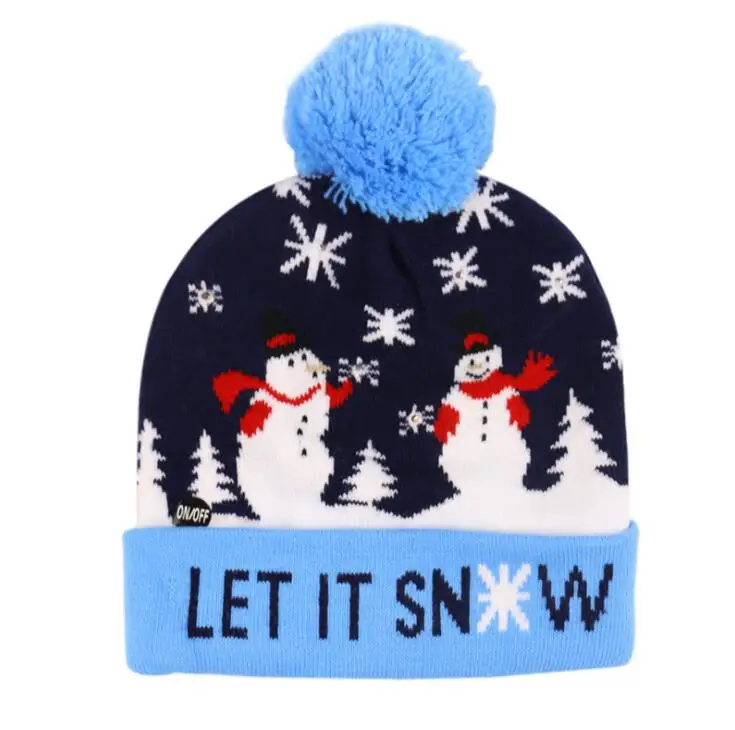 Женские и мужские рождественские шапочки с изображением оленя, черепов, лосей, вышивка, теплый светодиодный, вязанные зимние шапки, шапка с помпоном - Цвет: B