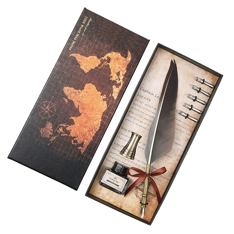 Высококачественная винтажная перьевая ручка и набор чернил Редкие канцелярские принадлежности подарок - Цвет: Gray