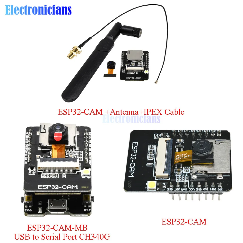 Pyatofyy Carte WiFi ESP32-CAM-MB USB vers port série CH340G avec module caméra OV2640 avec antenne 2,4 G.