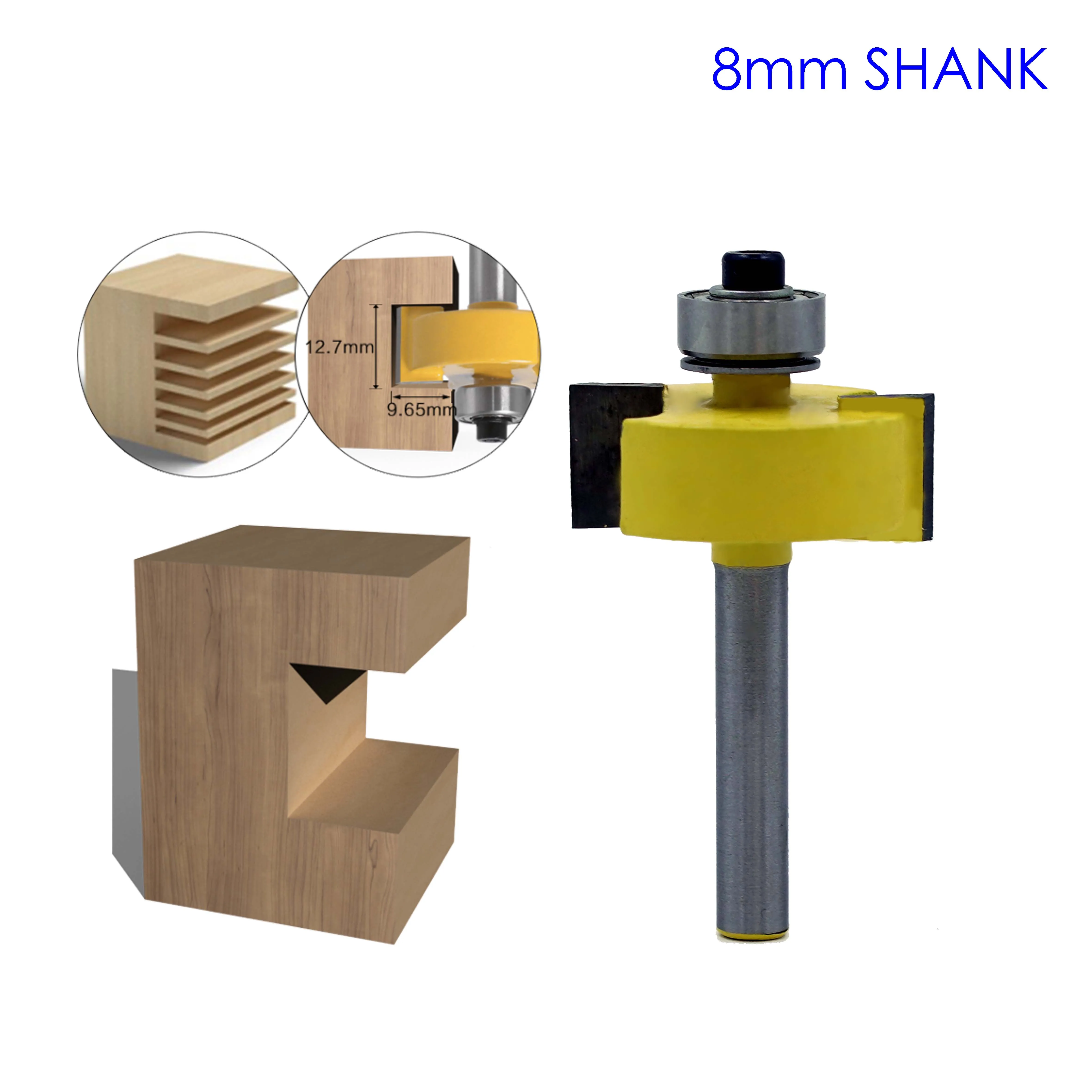 

1pc 8mm Shank Bit Bit with Bearing T-Sloting Router Bit Wood Slot Milling Cutter T Type Rabbeting Woodwork Tool for Wood