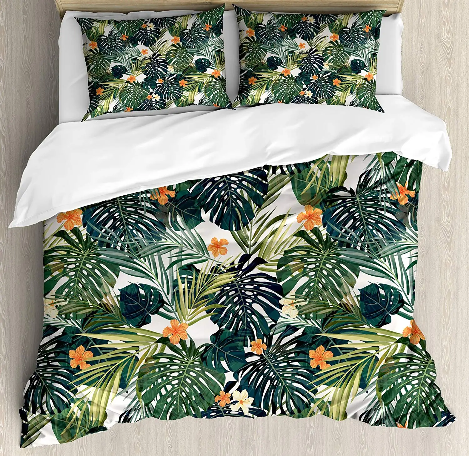 Hawaii Duvet Cover Set Colorful Palm Trees Tropical Plants With