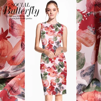 

114cm*100cm colorful leaves print silk fabric crepe de chine 19 Summer New Natural Real Silk Crepe Dress Clothing Shirt Diy