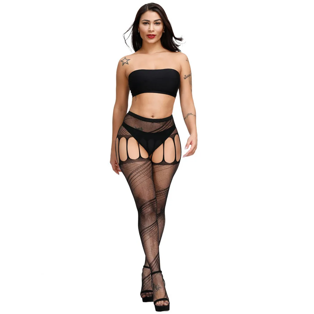 Горячая распродажа Женские сексуальные женские ажурные чулки черного цвета чулки открытые мягкие колготки-нижнее белье прозрачные кружевные чулки с вышивкой#1150 - Цвет: K