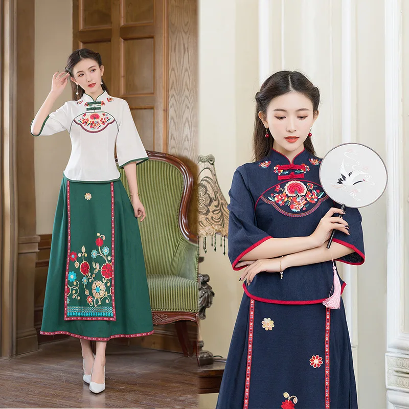 

Photo Shoot 2020 Spring Cotton Linen Slim Fit Cheongsam Small Coat the Republic of China-Style Old Shanghai Retro Cheongsam Set
