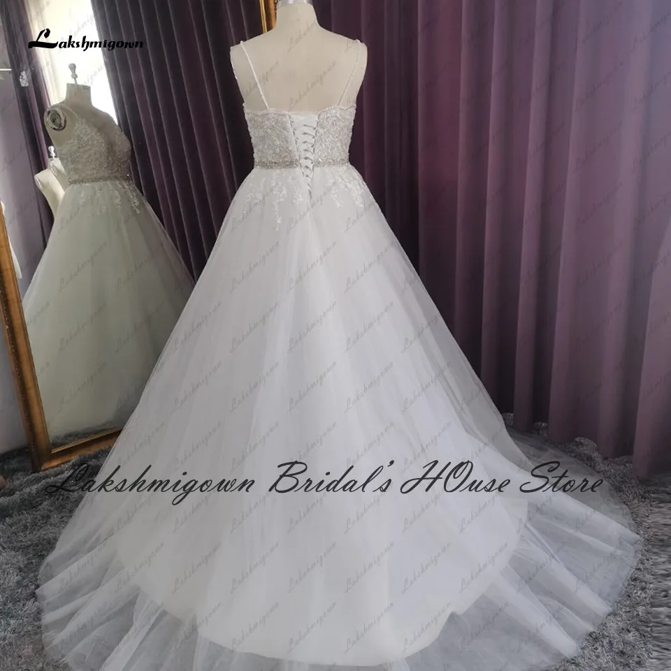 lakshmigown Luxury Princess Wedding Gowns Spagnetti Straps Bohemian Bride Dress Lace V Neck Wedding Dress 2024 Customized 6