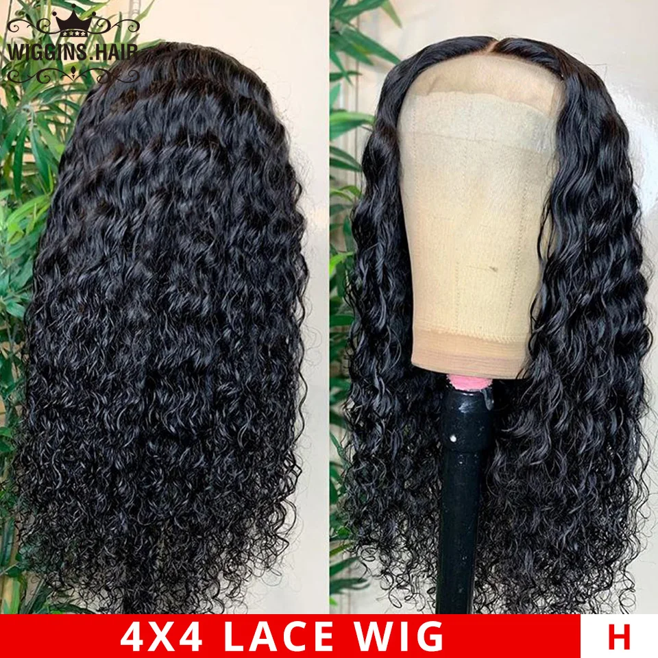 4x4 Closure Wig Water Wave Human Hair For Women Deep Part Preplucked 30 Inch Wiggins Peruvian Remy Lace 180% | Шиньоны и парики