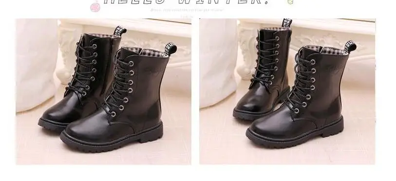 Boys Girls Boots Fashion Children's Winter Boots Shoes Waterproof Martin Boot Ankle For Kids Female Snow Fur Black Cotton