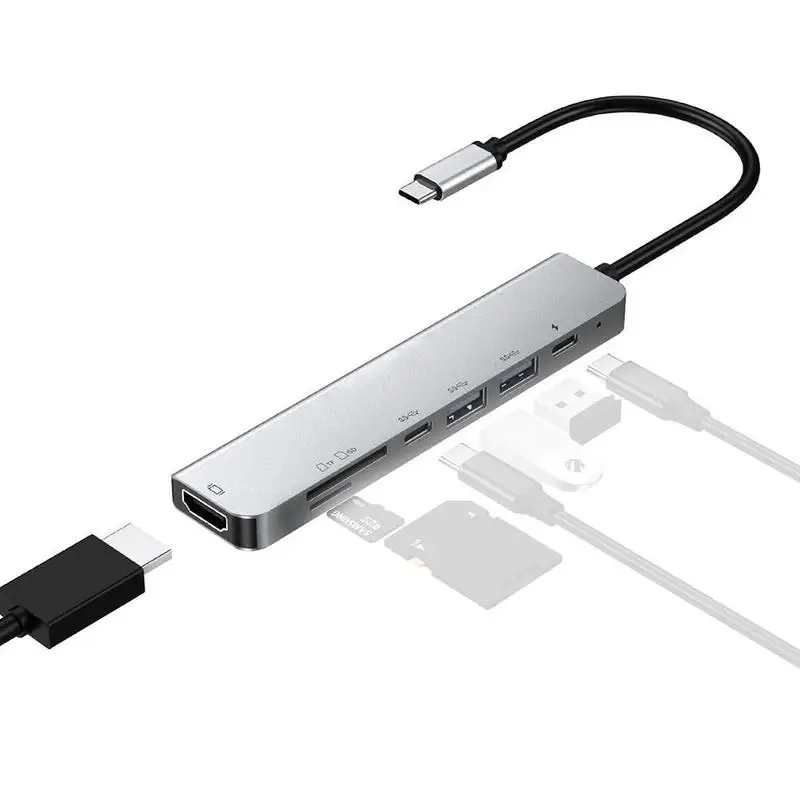

7 In 1 Converter USB C Hub Adapter Dongle Docking Station For MacBook Air Pro With 4K 60Hz HDMI Wide Compatibility