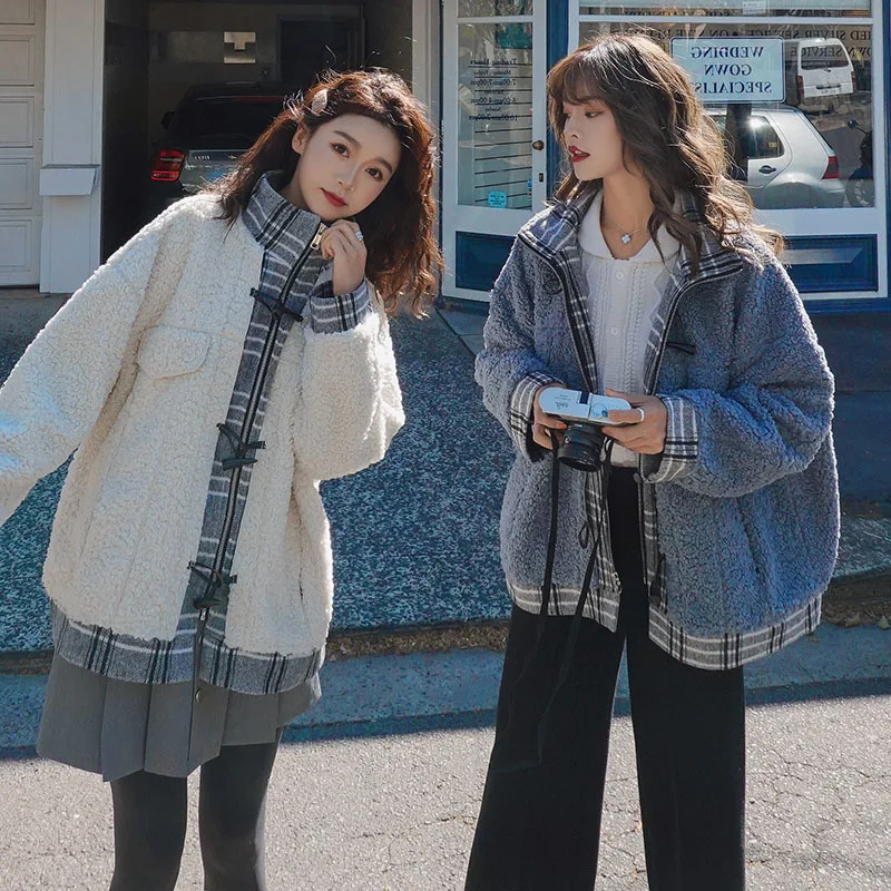 

Photo Shoot 2020 Winter New Style Lambs Wool Pattern Toggle Coat Women's Short Loose Retro Short-height Jacket