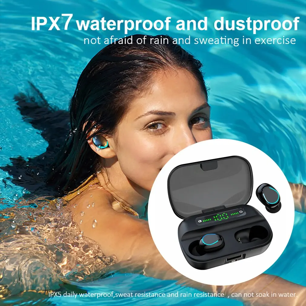 Q82 half circle Wireless headset Led Hands free Music Stereo Earphone with Mic Charging Cas IPX7 waterproof