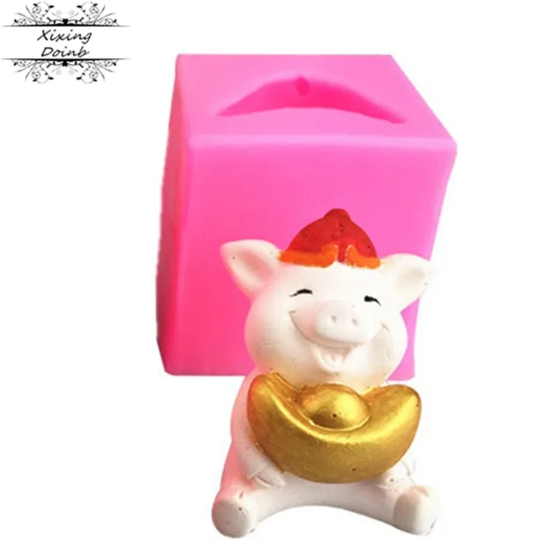 3D мультфильм милый Yuanbao свинья в форме силикагеля плесень смолы глины Мыло Свеча технология инструмент украшения торта плесень