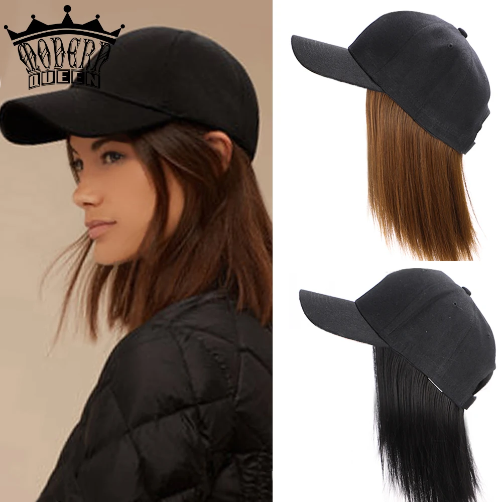 Wig Hair-Wig Short Baseball-Cap Heat-Resistant-Fiber Women Straight Synthetic Bob 
