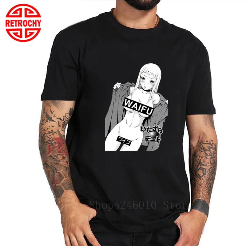 Lolita Hot Body Sexy Waifu Material T Shirt Otaku Lewd Girl Anime Ahegao Adult T-Shirts For Men Streetwear Hipster Tshirt Hombre | Мужская