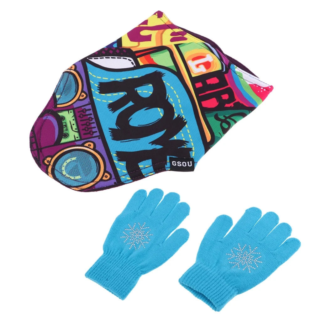 Kids Thermal Face Mask Cover Scarf Neck Warmer Gaiter Wrap and Knit Gloves Stretch Winter Glove for Boy Girl (Age age 6-13 )