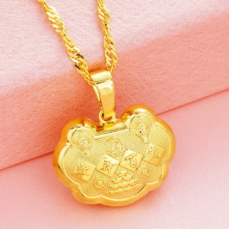 design 6 pendant OMHXFC Европейский модный подарок для маленьких детей на день рождения Умный Замок Фортуны 24KT золотое ожерелье с подвеской Шарм PN328 - Цвет камня: design 6 pendant