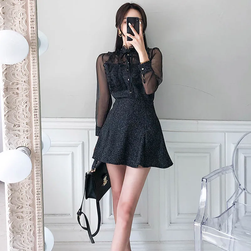 

WOMEN'S Dress-Style Two-Piece 2019 New Style Elegant Joint Lace Shirt + Waist Hugging Short Skirt WOMEN'S Suit