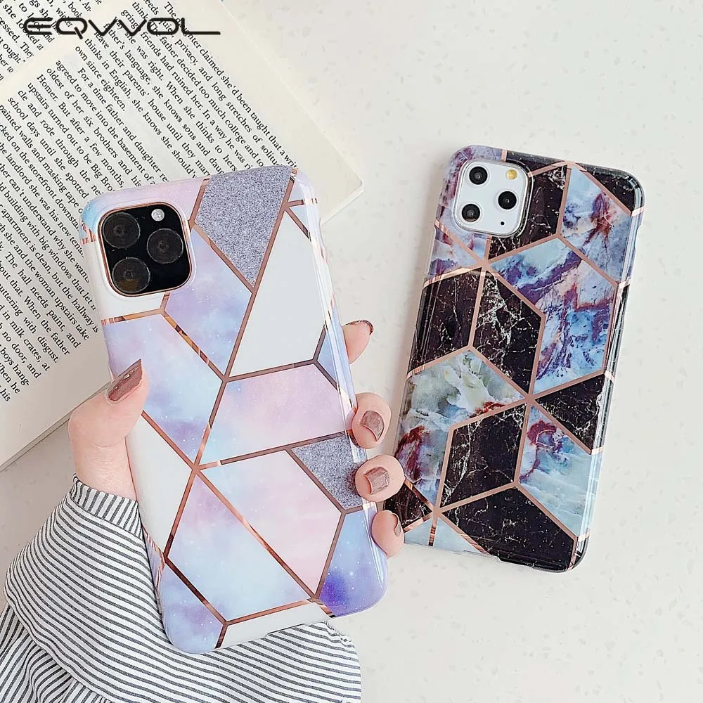 LACK Luxury Plating Line Geometric Marble Phone Case For iPhone 11 11Pro Max X XS Max XR 6 6S 7 8Plus Colorful Texture Cover